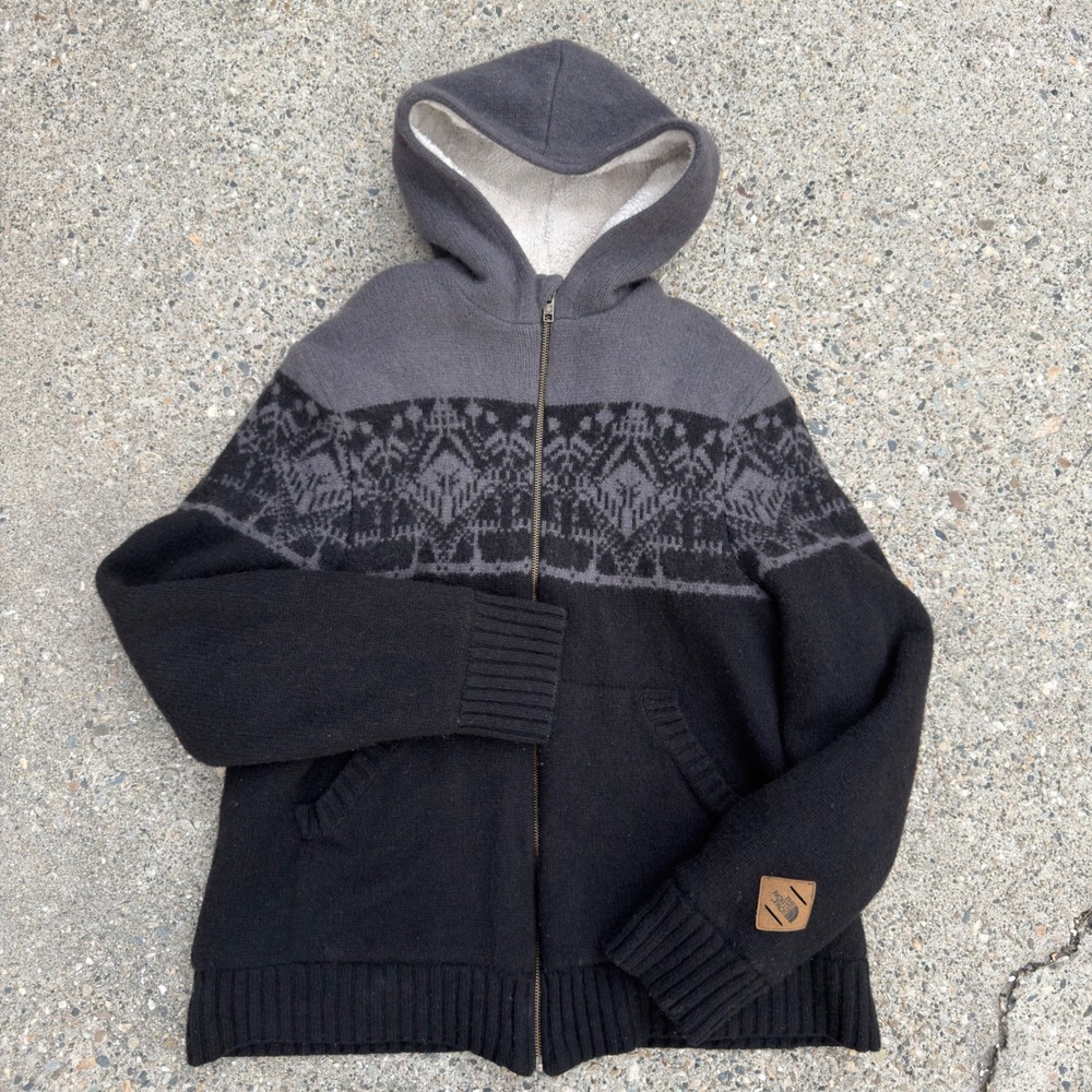 The North Face Sherpa Lined Full Zip Sweater Hoodie Mens Medium Black Gray